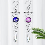 Spiral Tail Wind Chime Hanging Charm With Gazing Ball and Crystal 5.3"