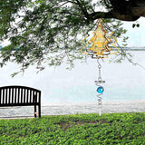 Spiral Tail Wind Chime Hanging Charm With Gazing Ball and Crystal 5.3"