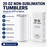 20oz Flat Bottom NON-Sublimation Skinny Stainless Steel Tumblers – Gloss White – 24 Pack