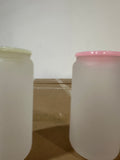 Sublimation Blank 16oz Frosted Glass  Can with Plastic Lid