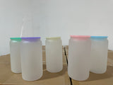 Sublimation Blank 16oz Frosted Glass  Can with Plastic Lid