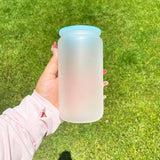 Sublimation Blank 16oz Frosted Glass  Can with Plastic Lid