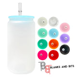 Sublimation Blank 16oz Frosted Glass  Can with Plastic Lid