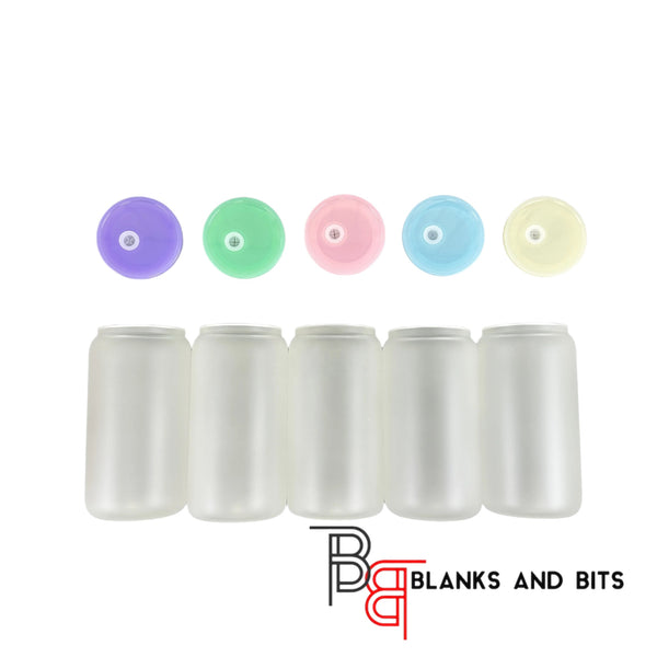 Sublimation Blank 16oz Frosted Glass  Can with Plastic Lid