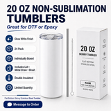 20oz Flat Bottom NON-Sublimation Skinny Stainless Steel Tumblers – Gloss White – 24 Pack