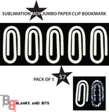 MDF JUMBO GIANT Paperclip Bookmark Clip - Blank for Sublimation, pack of 5