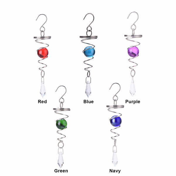 Spiral Tail Wind Chime Hanging Charm With Gazing Ball and Crystal 5.3"