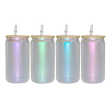 Sublimation Blank 16oz Iridescent Shimmer Glass Can Clear with Straw