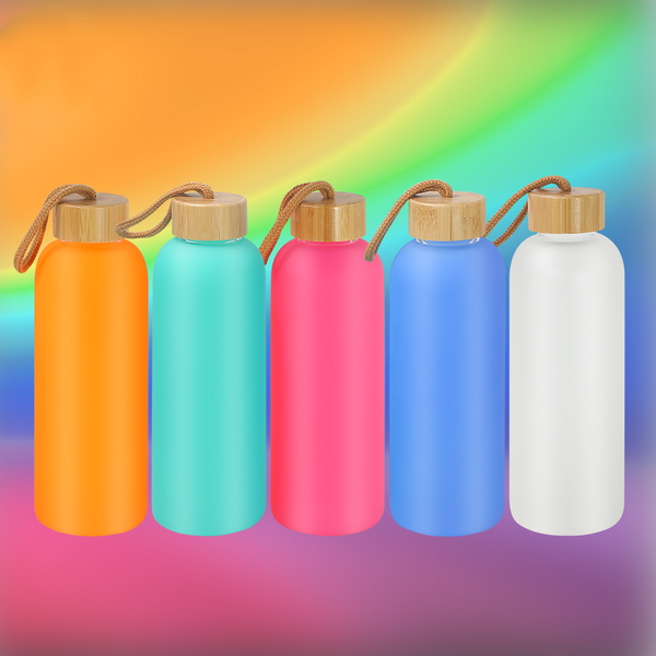 750ml Sublimation frosted Glass Water Bottles with Bamboo Lid