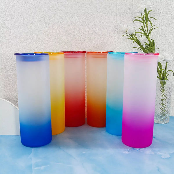 25oz Frosted Gradient Colour Sublimation Glass Tumbler With Matching Lid