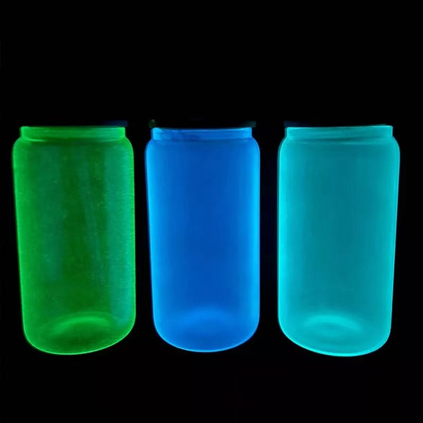 Sublimation Blank 16oz Glow in The Dark Glass Can Clear with Straw