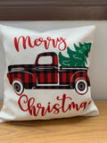 Linen Pillow Cover 18"x18" Plaid Tree Truck Print