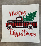 Linen Pillow Cover 18"x18" Plaid Tree Truck Print